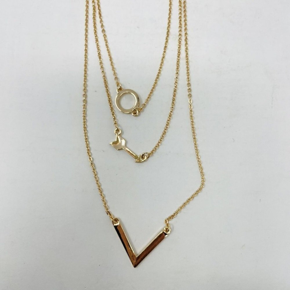 LA3Accessories Womens 3 Strand Layered Arrow‎ Necklace Mixed Metals Gold Tone
